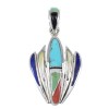 Southwest Authentic Sterling Silver Multicolor Inlay Pendant RX70641