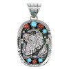 Sterling Silver Turquoise And Coral Eagle Southwestern Slide Pendant YX67764