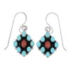 Sterling Silver Turquoise And Coral Southwestern Hook Dangle Earrings YX68113