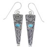 Southwest Water Wave Turquoise Hand Sterling Silver Hook Dangle Earrings RX69213