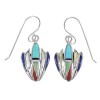 Authentic Sterling Silver Multicolor Inlay Hook Dangle Earrings RX70408