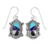 Southwest Sterling Silver Multicolor Inlay Hook Dangle Earrings RX70517