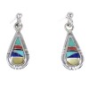 Authentic Sterling Silver Southwest Multicolor Inlay Tear Drop Post Dangle Earrings QX72131