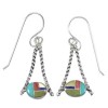 Multicolor Inlay Sterling Silver Southwestern Hook Dangle Earrings QX72180