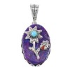 Silver Multicolor Flower Ladybug Pendant YX75580