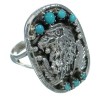 Southwestern Turquoise Authentic Sterling Silver Eagle Ring Size 7-1/4 RX85667