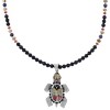 Multicolor Sterling Silver Native American Village Design Turtle Necklace Set AX93906