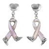 Sterling Silver Pink Shell Heart Ribbon Post Dangle Earrings PX32594