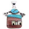 Silver Multicolor Native American Village Design Pendant YS67072