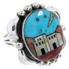 Native American Village Design Silver Multicolor Ring Size 5 YS68138