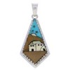 Multicolor Native American Village Design Silver Pendant EX30708