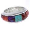 Sterling Jewelry Turquoise Multicolor Ring Band Size 6-3/4 HS35671