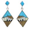 Multicolor Inlay Native American Village Design Earrings FX31336