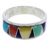 Southwest Sterling Silver Multicolor Inlay Ring Size 6-1/4 UX37237