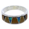 Southwest Sterling Silver Multicolor Inlay Ring Size 5-1/4 UX37291