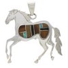 Southwest Multicolor And Sterling Silver Horse Pendant EX29387