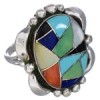 Southwestern Sterling Silver Multicolor Inlay Ring Size 8-3/4 UX33627