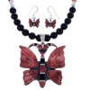 Silver Multicolor Butterfly Southwest Pendant Necklace Set PX34898