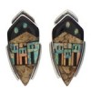 Native American Village Design Multicolor Inlay Earrings EX32510