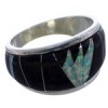 Opal Black Inlay Midnight Sky WhiteRock Silver Ring Size 6-3/4 TX43933