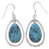 Silver Turquoise Inlay Southwest Hook Dangle Earrings FX31880