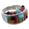 Sterling Silver Southwest Multicolor Inlay Ring Size 5-3/4 CX49976