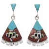 Native American Or Pueblo Design Multicolor Silver Earrings PX31430