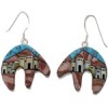 Native American Village Design Multicolor Silver Bear Earrings EX31214