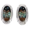 Native American Village Design Multicolor Silver Earrings EX31269