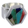Sterling Silver And Multicolor Substantial Ring Size 7-3/4 EX40723