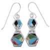 Multicolor Southwest Sterling Silver Hook Dangle Earrings FX31041