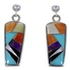 Authentic Silver And Multicolor Inlay Post Dangle Earrings RS42669 