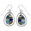 Southwestern Silver Multicolor Inlay Hook Dangle Earrings AX49162