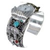 Sterling Silver Southwest Turquoise And Coral Bear Cuff Watch CX48742