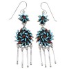 Silver Turquoise And Coral Needlepoint Hook Dangle Earrings AX51086