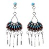 Sterling Silver Turquoise Coral Needlepoint Post Dangle Earrings AX50716