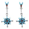 Turquoise And Coral Silver Needlepoint Jewelry Post Dangle Earrings AX51832