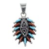 Silver Turquoise And Coral Water Wave Needlepoint Pendant AX51917