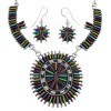 Multicolor Needlepoint Southwest Silver Necklace And Earrings Set EX54161