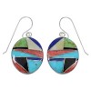 Multicolor Inlay Silver Hook Dangle Earrings RX54888