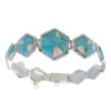 Turquoise And Opal Inlay Silver Southwest Link Bracelet AX54146