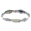 Multicolor Inlay Genuine Sterling Silver Link Bracelet AX54659