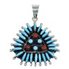 Genuine Sterling Silver Turquoise And Coral Needlepoint Pendant VX54952