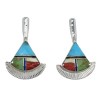 Sterling Silver Multicolor Inlay Post Earrings RX56138