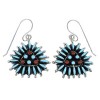 Turquoise Coral Needlepoint Sterling Silver Hook Dangle Earrings RX56860