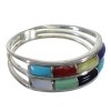 Multicolor Inlay Authentic Sterling Silver Southwest Ring Size 7-1/4 QX76084