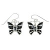 Jet And Mother Of Pearl Butterfly Sterling Silver Southwest Hook Earrings WX63396