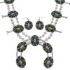 Southwest Multicolor Needlepoint Silver Squash Blossom Necklace Set WX71808
