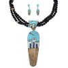 Native American Pueblo Design Multicolor Sterling Silver Necklace And Earring Set WX65801
