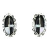 Jet Mother Of Pearl Inlay Sterling Silver Post Earrings RX66416